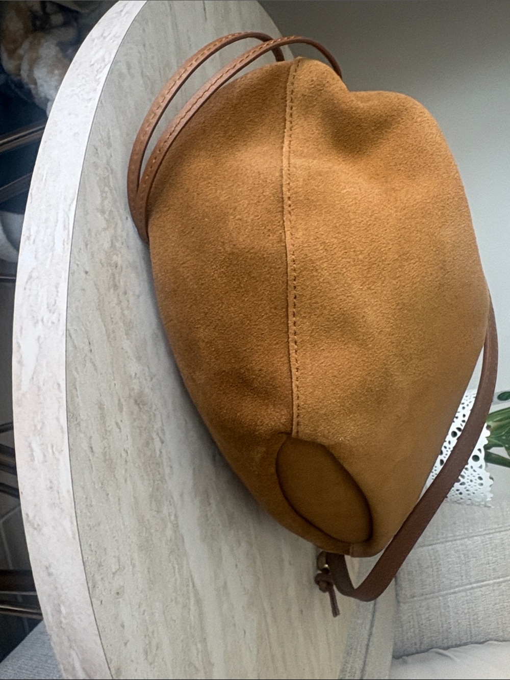 The Camren Gathered Shoulder Bag in aged cognac suede - Picture 15 of 16